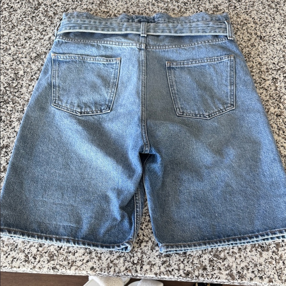Agolde 90’s Reworked Paper-bag Belted High Waist Denim Shorts Light Wash Sz 27 - Picture 3 of 12
